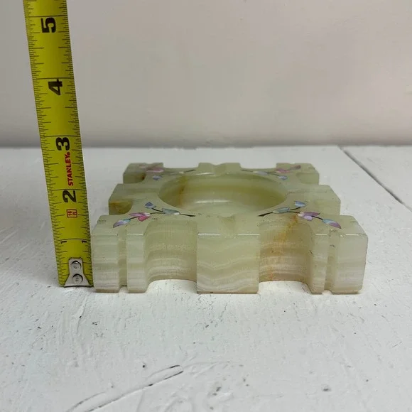 Vintage Onyx Ashtray Mother of Pearl Inlay Puzzle Piece Castle Design Decor - Picture 8 of 8